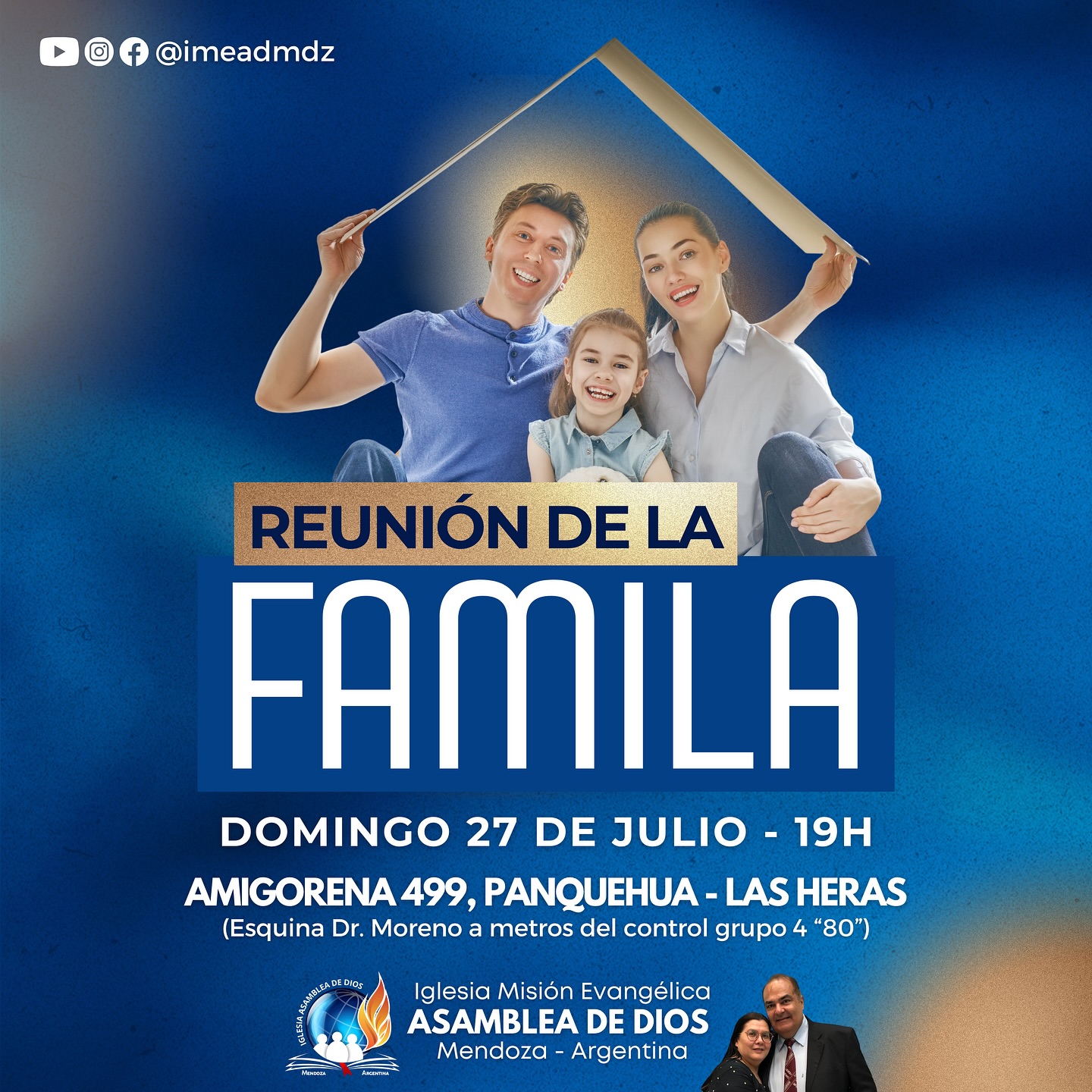 Este domingo a las 19h, hay un lugar preparado para ti y tu familia. Dios tiene un mensaje especial para tu corazón...
Y te espera con los brazos abiertos.
📍Amigorena 499 (esquina Dr. Moreno) - Panquehua, Las Heras.
📖 Dios tiene un plan glorioso para tu vida y tu familia. Te esperamos 🙏🏼
¡EN UNIÓN, COMUNIÓN Y ORACIÓN!