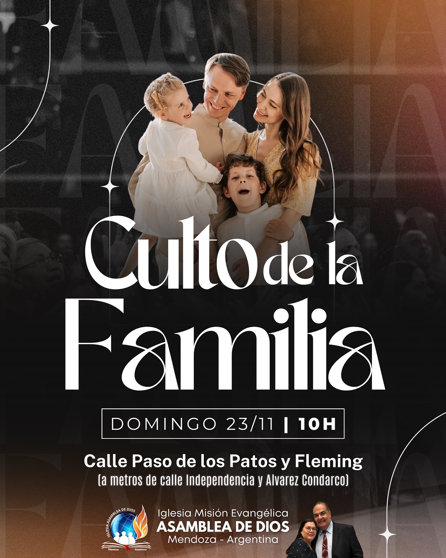 Acompáñanos este domingo 23 de noviembre a partir de las 10 horas para compartir un hermoso tiempo de adoración a Dios junto a tu familia

📍 Calle Paso de los Patos y Fleming (a dos cuadras de la calle Independencia a metros de la calle Alvarez Condarco)

📖 Dios tiene un plan glorioso para tu vida y tu familia. Te esperamos 🙏🏼