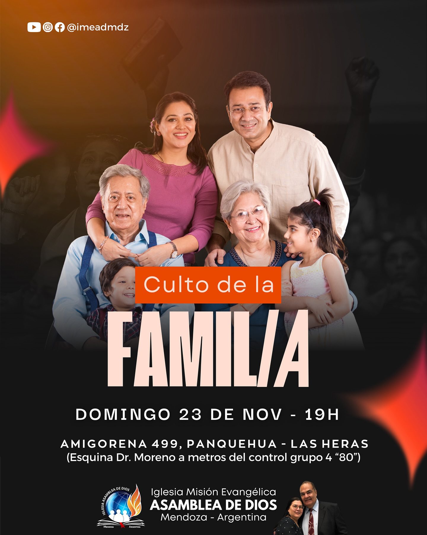 Hoy domingo a las 19h, hay un lugar preparado para ti y tu familia. Dios tiene un mensaje especial para tu corazón...
Y te espera con los brazos abiertos.

📍Amigorena 499 (esquina Dr. Moreno) - Panquehua, Las Heras.

📖 Dios tiene un plan glorioso para tu vida y tu familia. Te esperamos 🙏🏼