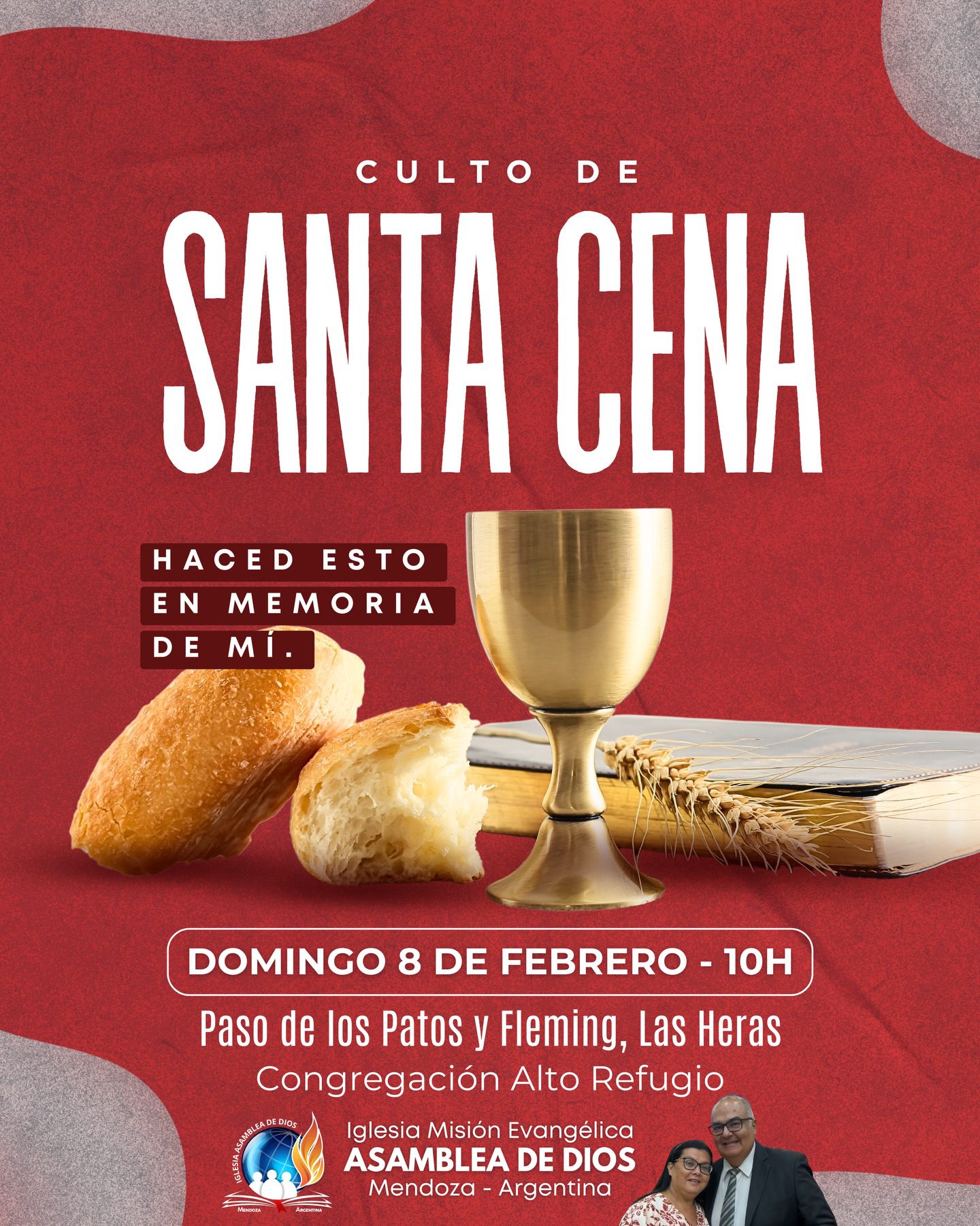 Este domingo 8 de febrero a partir de las 10h, estaremos celebrando la 2ª Santa Cena del año 2026. 

📍Calle Paso de los Patos y Fleming (a dos cuadras de Independencia a metros de la calle Alvarez Condarco). 

Te esperamos para compartir este momento de comunión y celebración en la presencia de nuestro Señor Jesucristo.